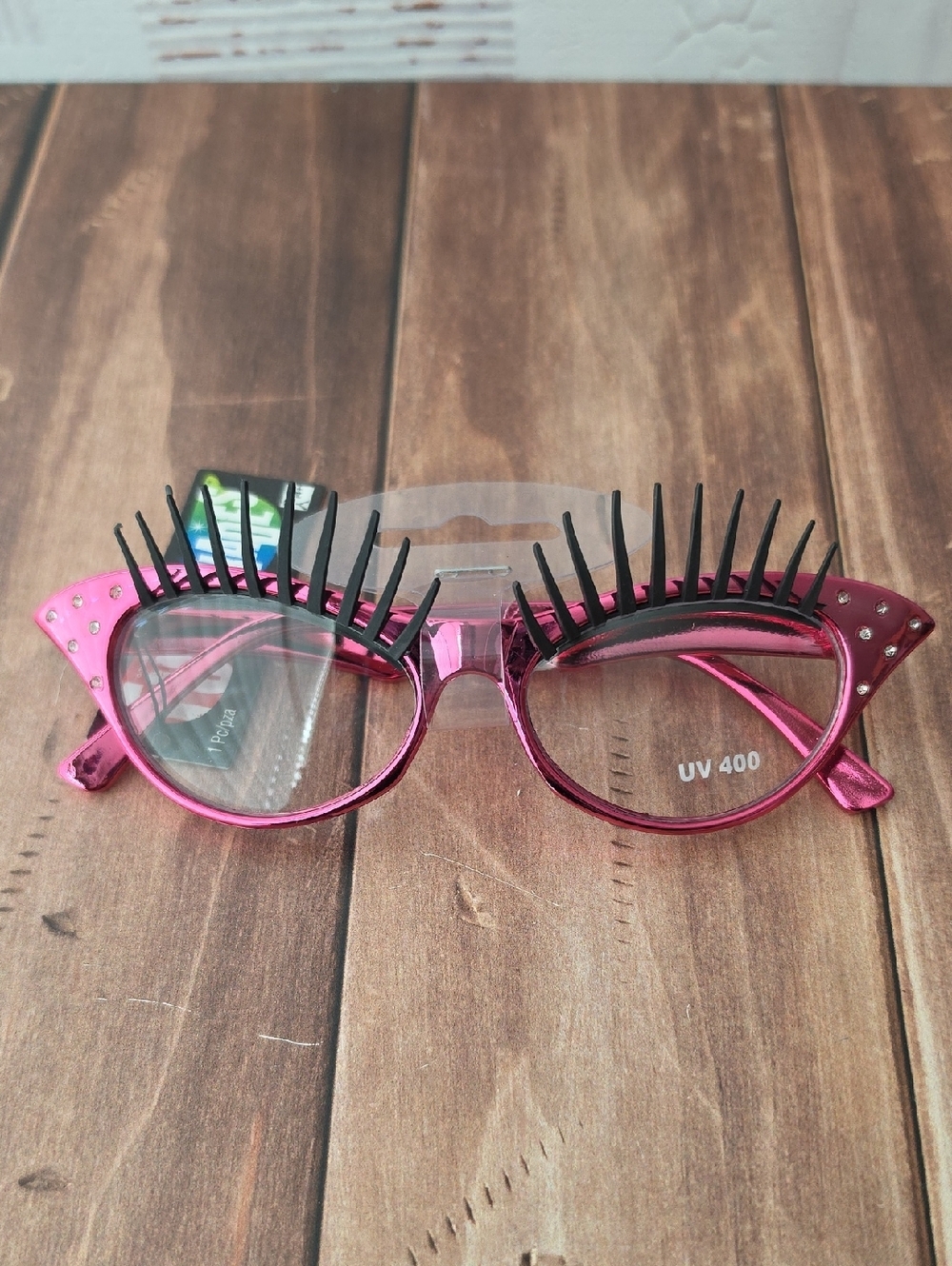 Glitter Pink Cat-Eye Eyewear with Faux Eyelashes